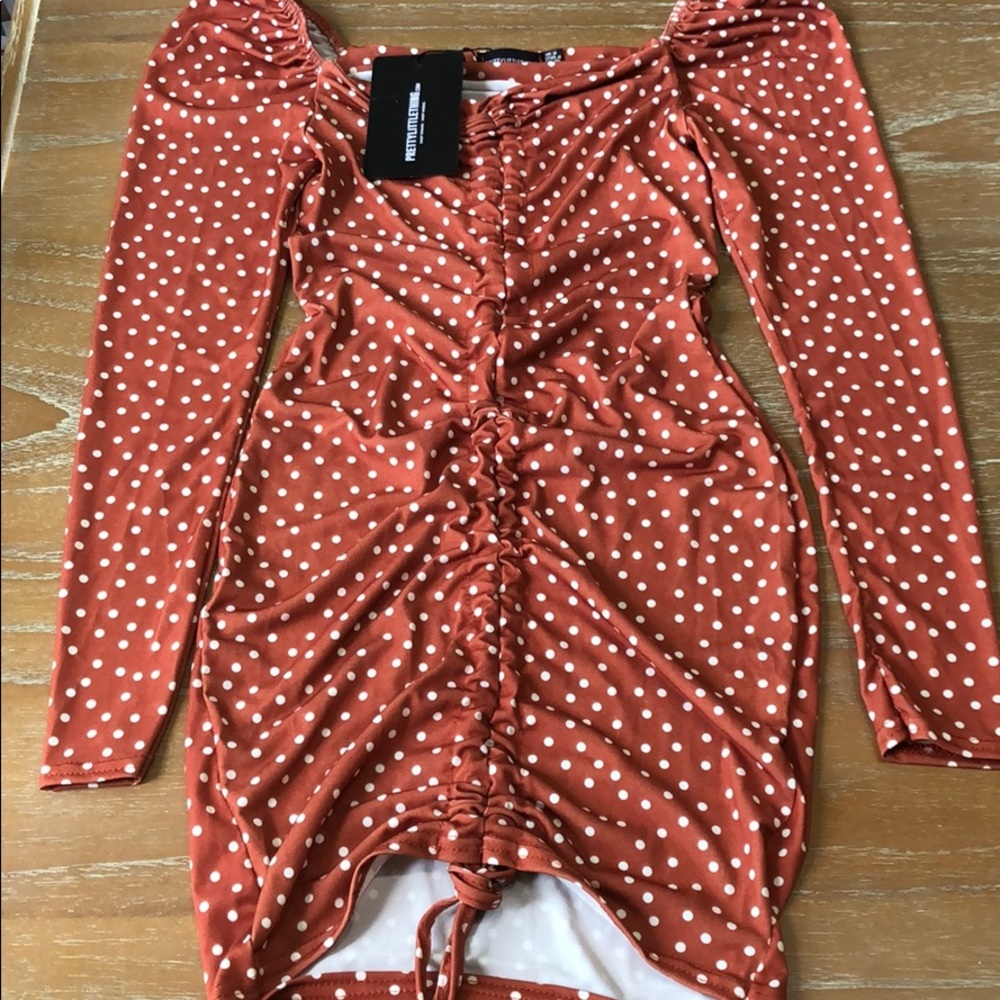 Pretty Little Thing Terra-cotta PolkaDot Dress 8
